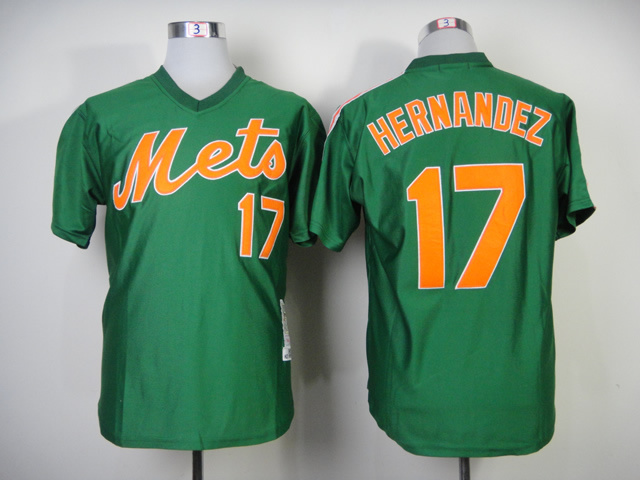 Men New York Mets #17 Hernandez Green Throwback 1985 MLB Jerseys->->MLB Jersey